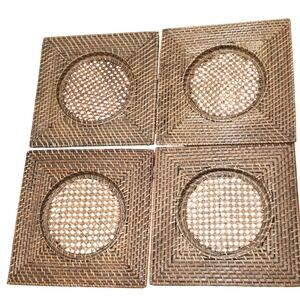 Vintage Woven Rattan Wicker Square Round Chargers Placemats Cane Webb Set of 4